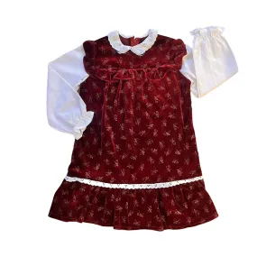 1970's  Dark Red Velvet Dress / 6-8Y