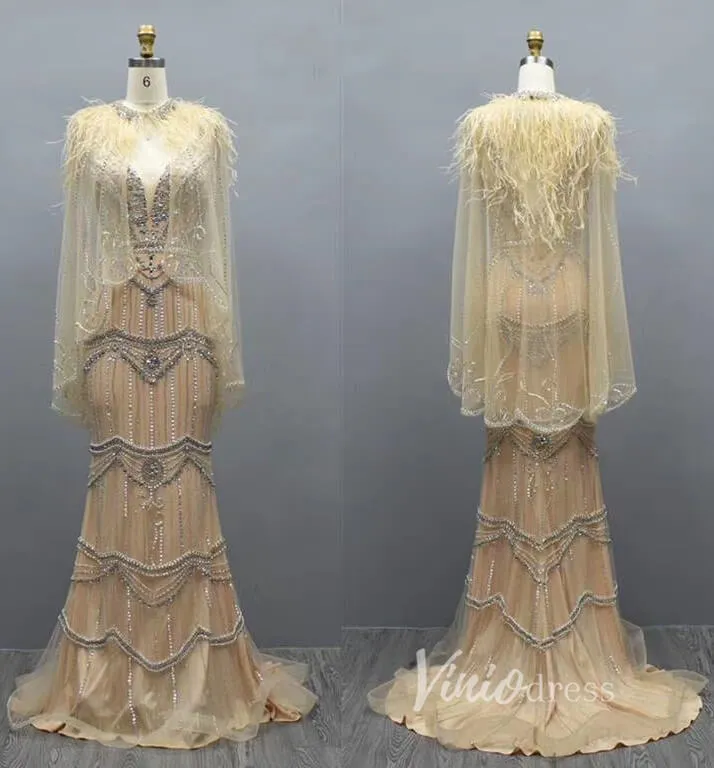 2 Piece Beaded Prom Dresses Vintage 20s Formal Party Dress FD2475