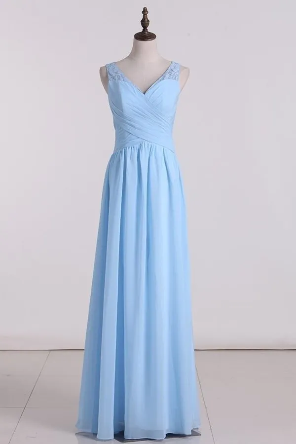 2024 A Line V Neck Chiffon & Lace Bridesmaid Dresses P9DA7LD5