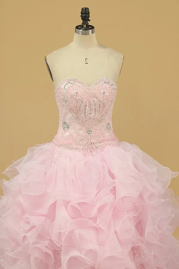 2024 Ball Gown Sweetheart Organza Quinceanera Dresses Court Train PC4K26K3