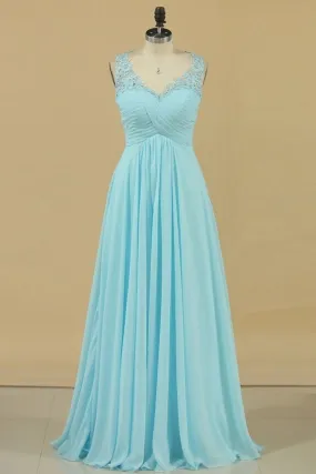 2024 Plus Size V-Neck Prom Dresses A Line Floor Length With Ruffles & Applique PD837SC4