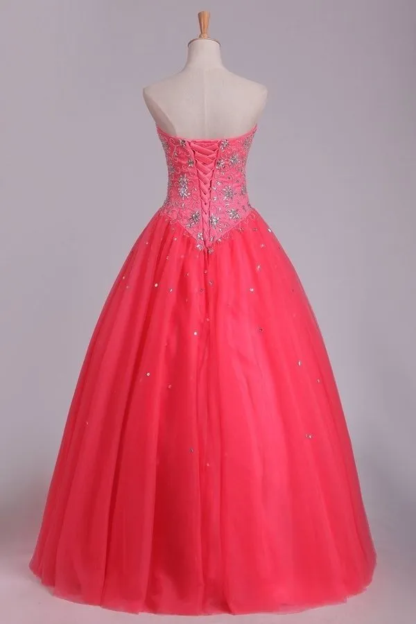 2024 Quinceanera Dresses Ball Gown Sweetheart Floor Length Beaded PCFGEZRY