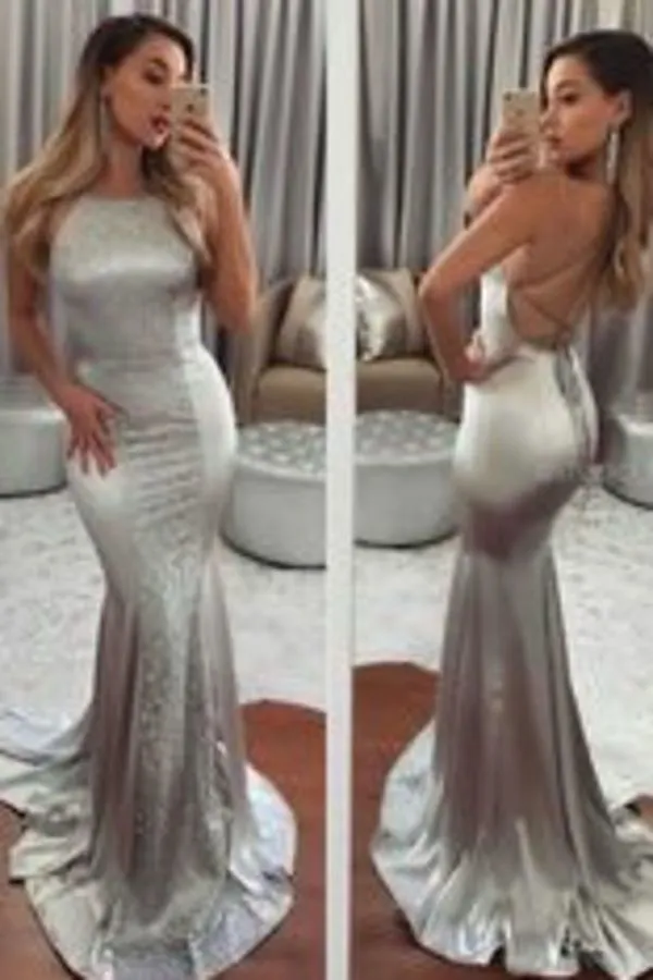 2024 Sexy Prom Dresses Mermaid Halter Lace Up Open PXNRX5KB