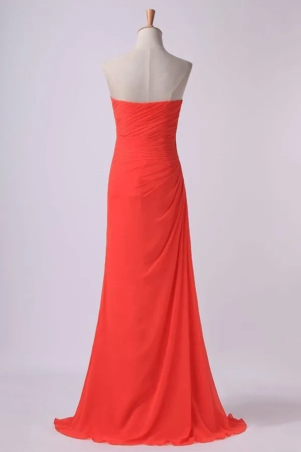 2024 Sheath/Column Prom Dresses Sweetheart Chiffon With Slit And Ruffles PABSZQGD