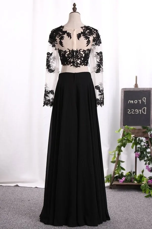 2024 Two-Piece Scoop Long Sleeves Prom Dresses A Line Chiffon PKH37NHC