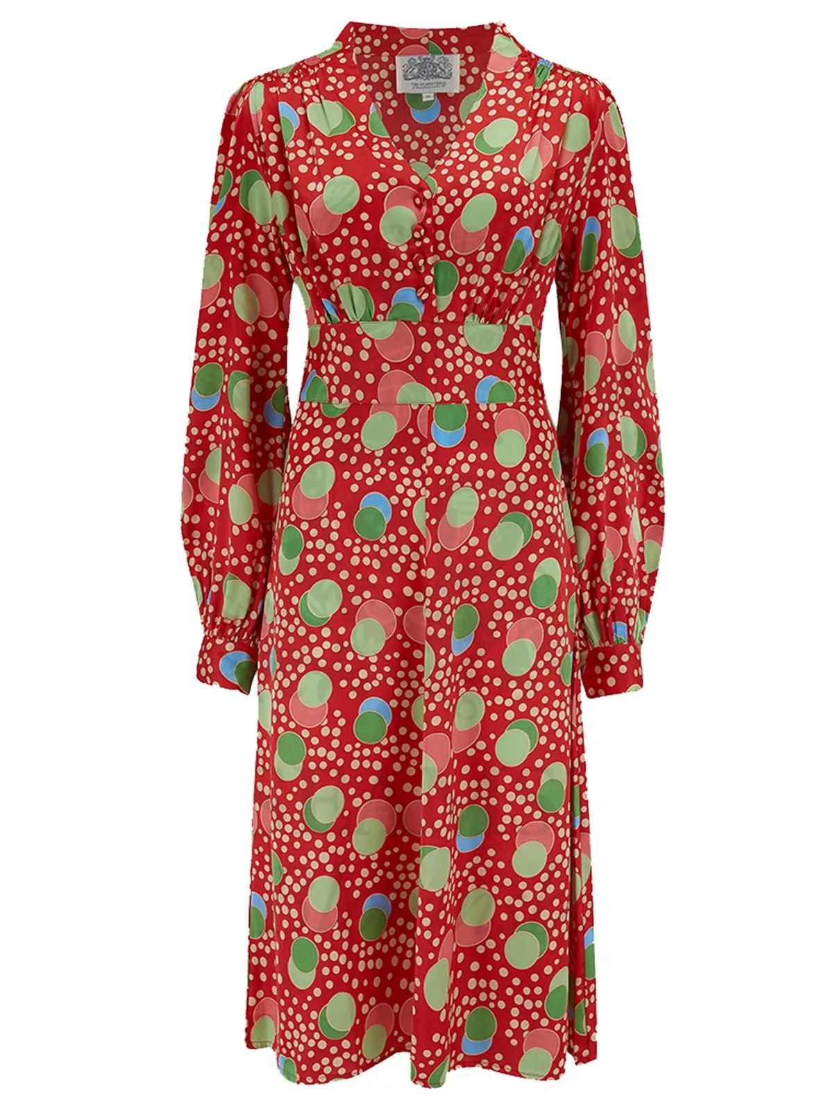 40s Look Bloomsbury Red Polka Satin Dress