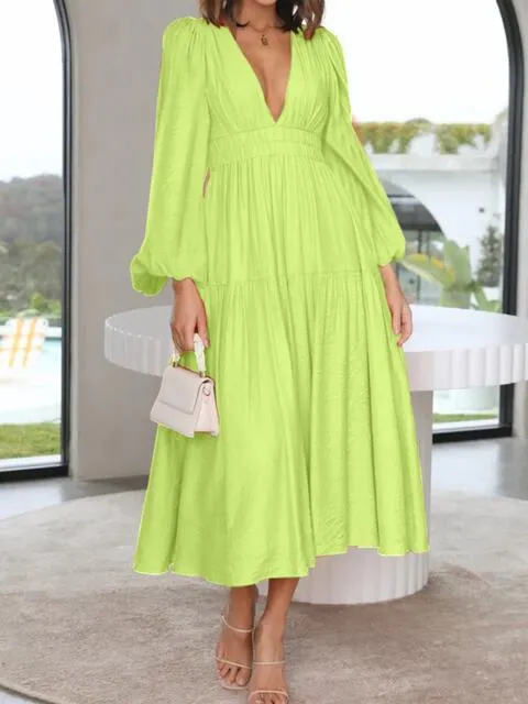 8 Elegant Long V-Neck Balloon Sleeve Maxi Dresses