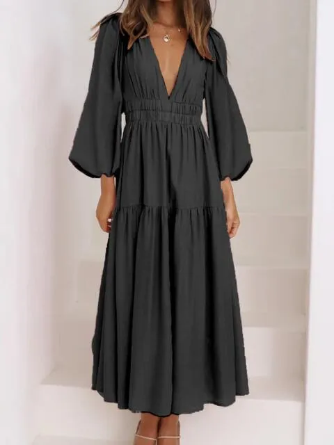 8 Elegant Long V-Neck Balloon Sleeve Maxi Dresses