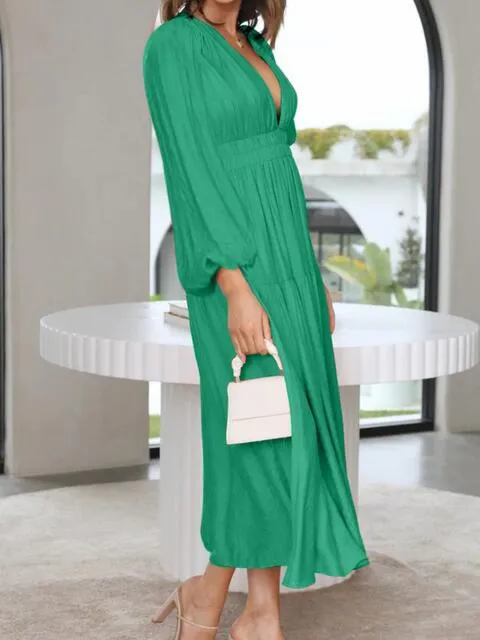 8 Elegant Long V-Neck Balloon Sleeve Maxi Dresses