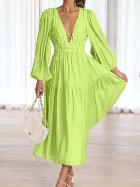 8 Elegant Long V-Neck Balloon Sleeve Maxi Dresses