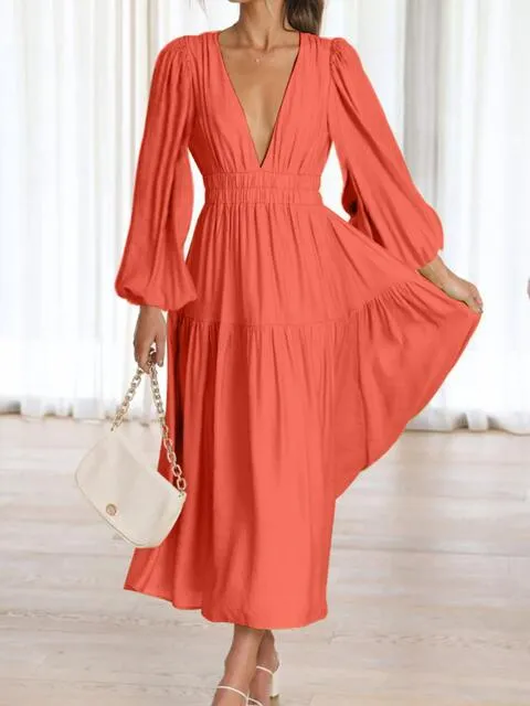 8 Elegant Long V-Neck Balloon Sleeve Maxi Dresses