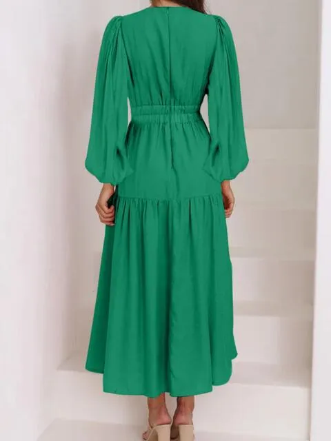 8 Elegant Long V-Neck Balloon Sleeve Maxi Dresses