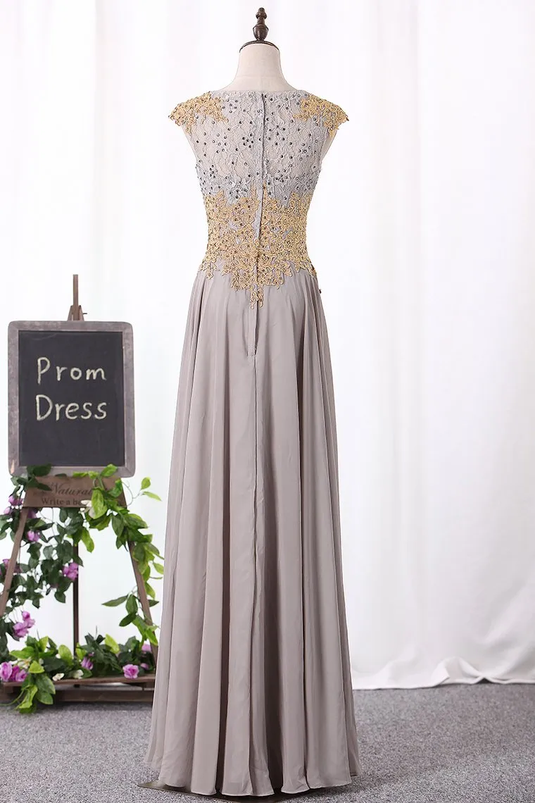 A Line Evening Dresses Scoop With Applique And Beads Chiffon