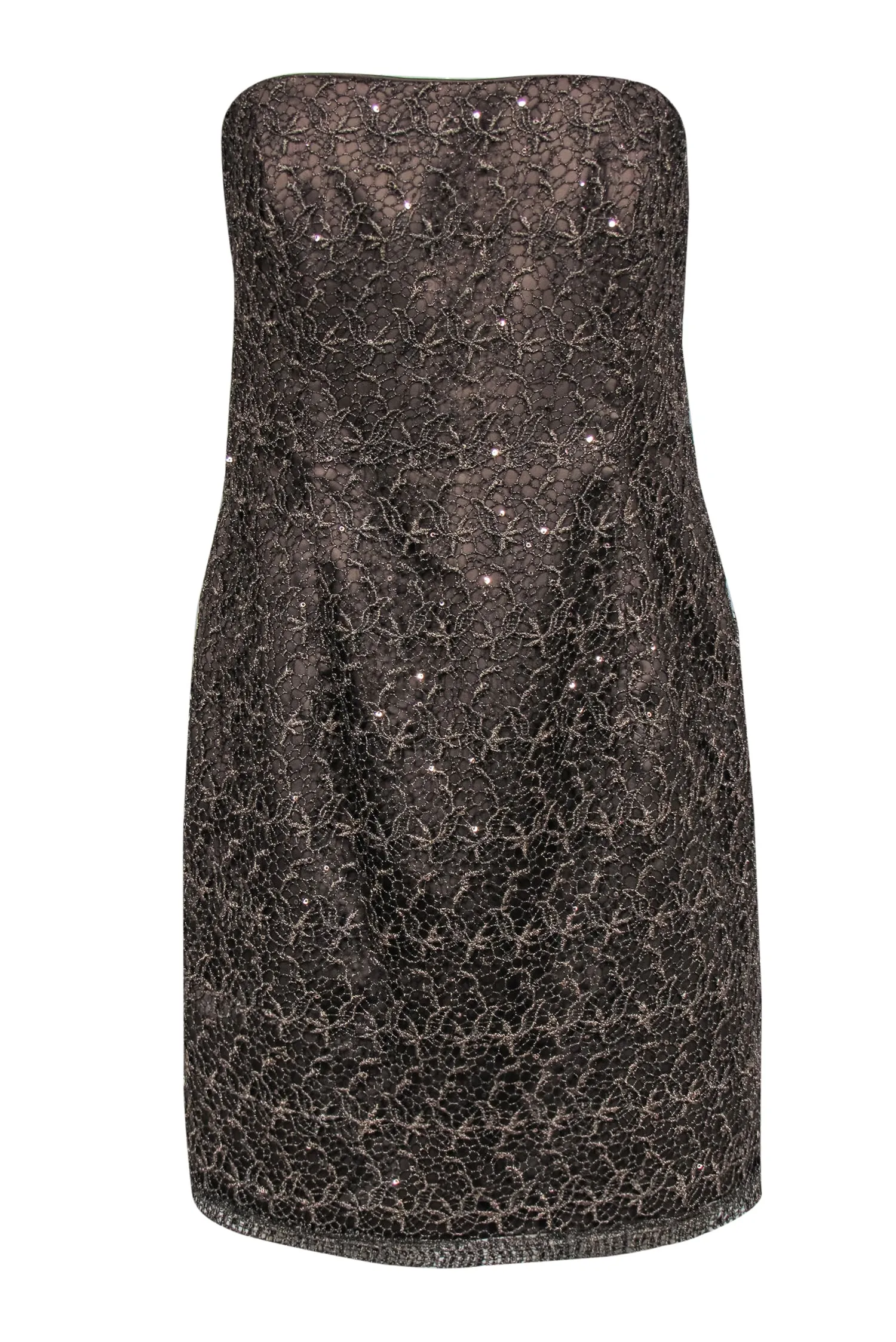 Adrianna Papell - Bronze Lace & Sequin Strapless Sheath Dress Sz 10