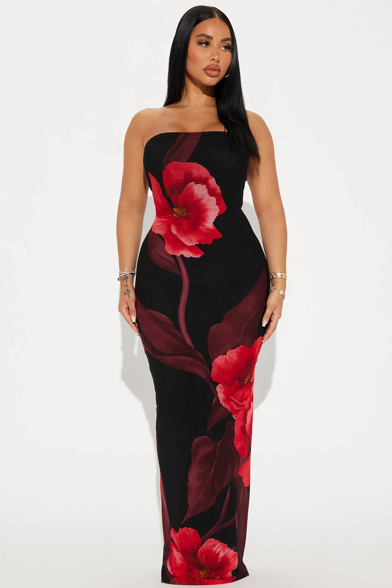 Anabelle Mesh Maxi Dress - Black/Red