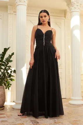 Angelino black chiffon strap collar with stone long evening dresses and invitation dress