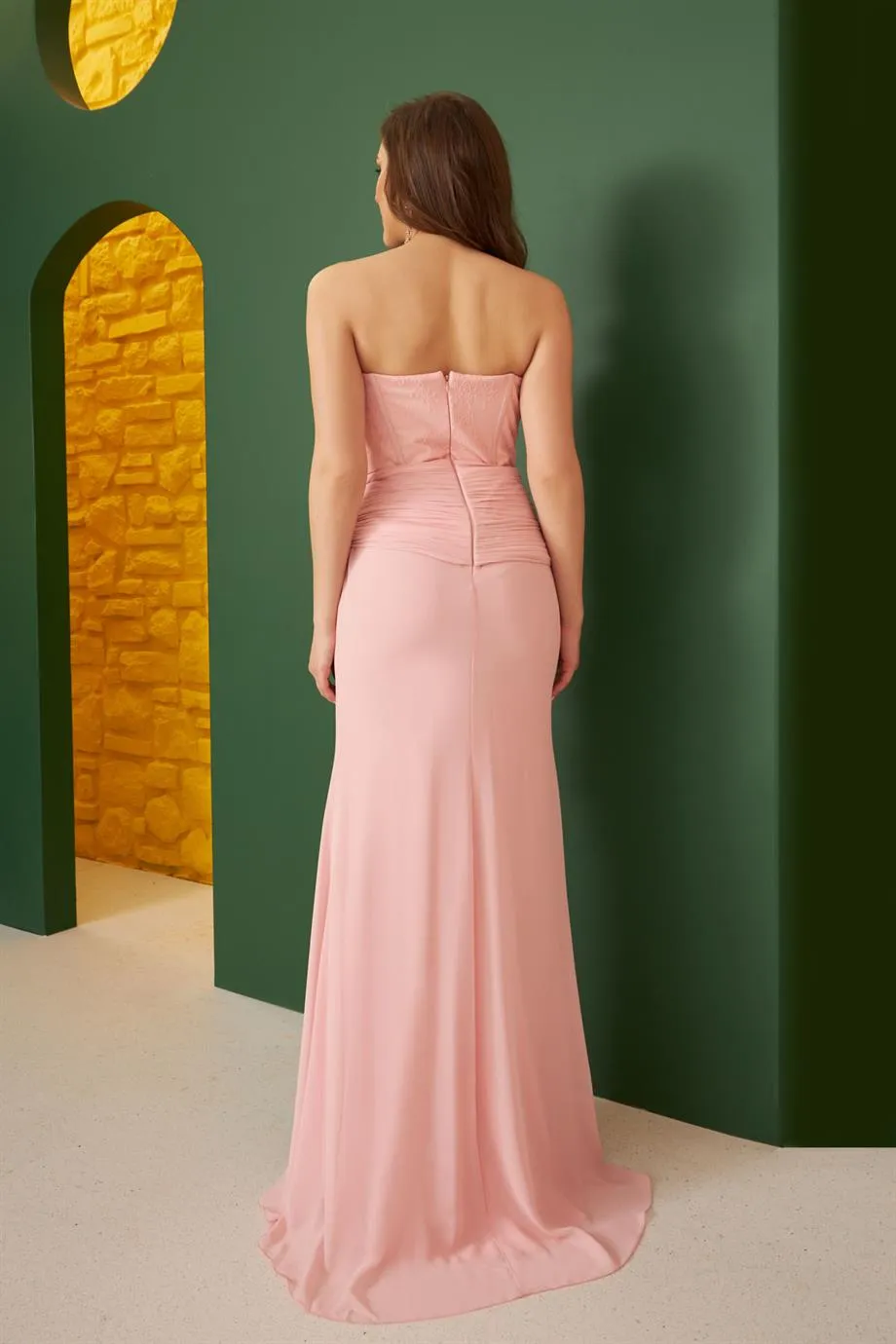 Angelino Powder Chiffon Strapless Long Evening Dress and Invitation Dress