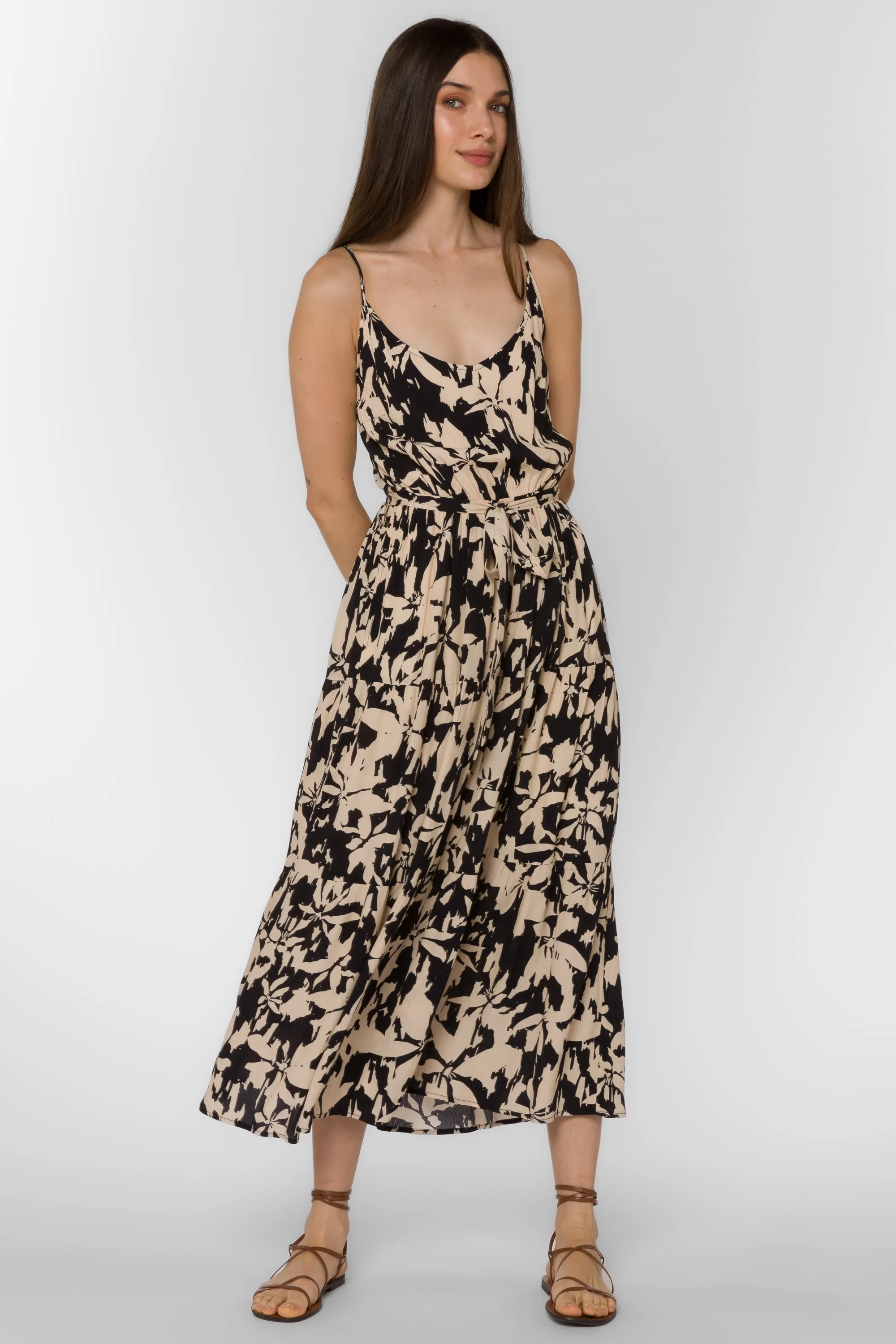 Barbados Black Cream Floral Dress