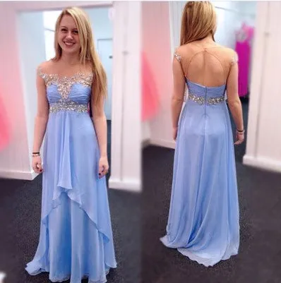 beaded chiffon lavender cap sleeves open back long prom dresses, PD966