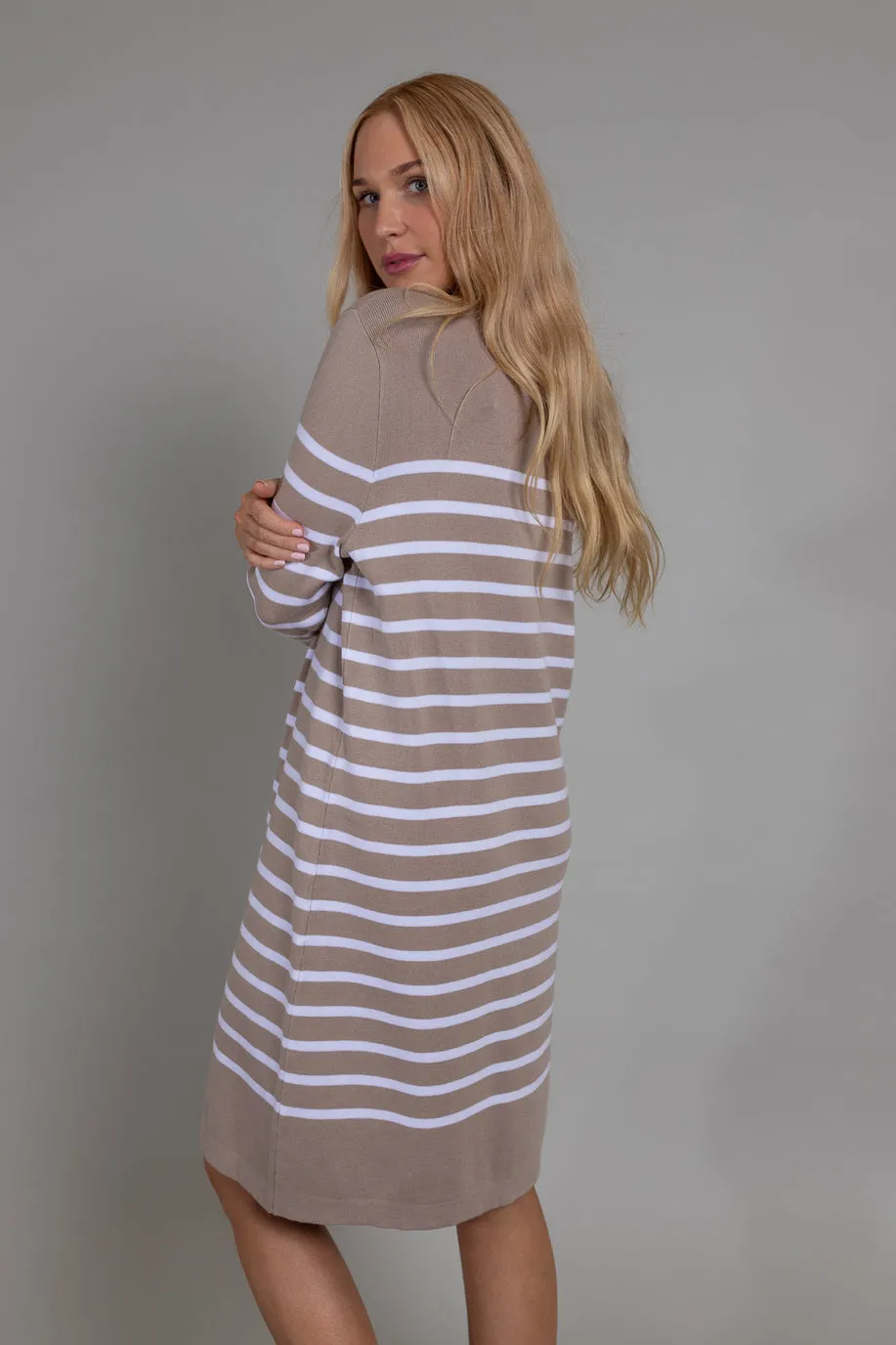 Bianca Knitted Dress (Latte/White Stripes)