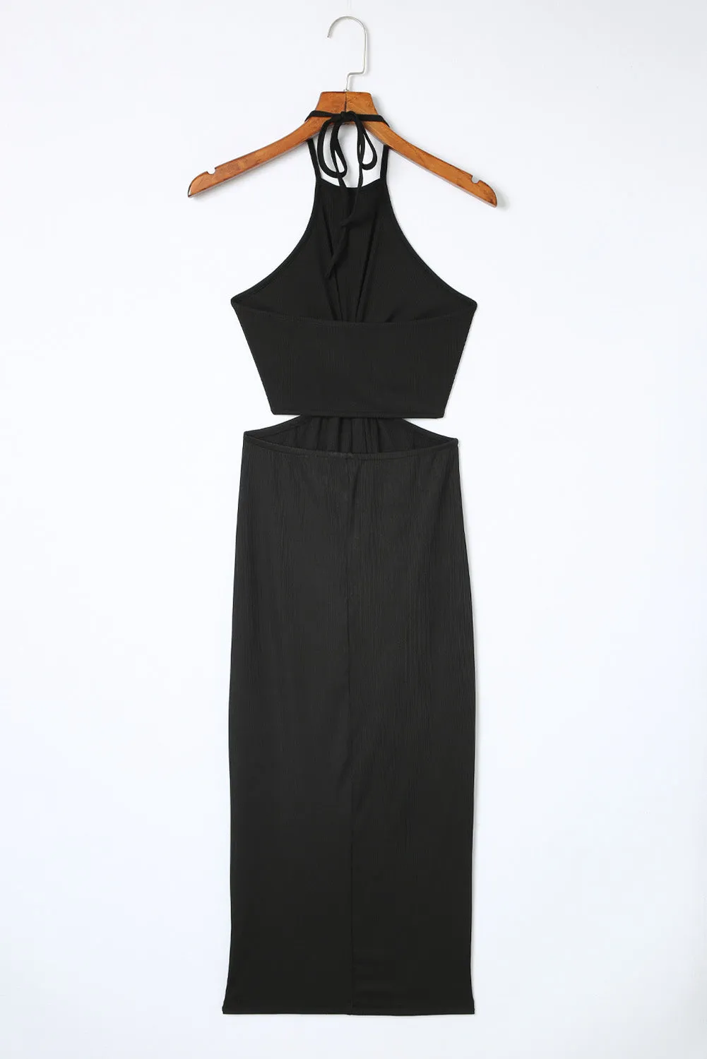 Black Cutout Twist Halter Pencil Midi Dress