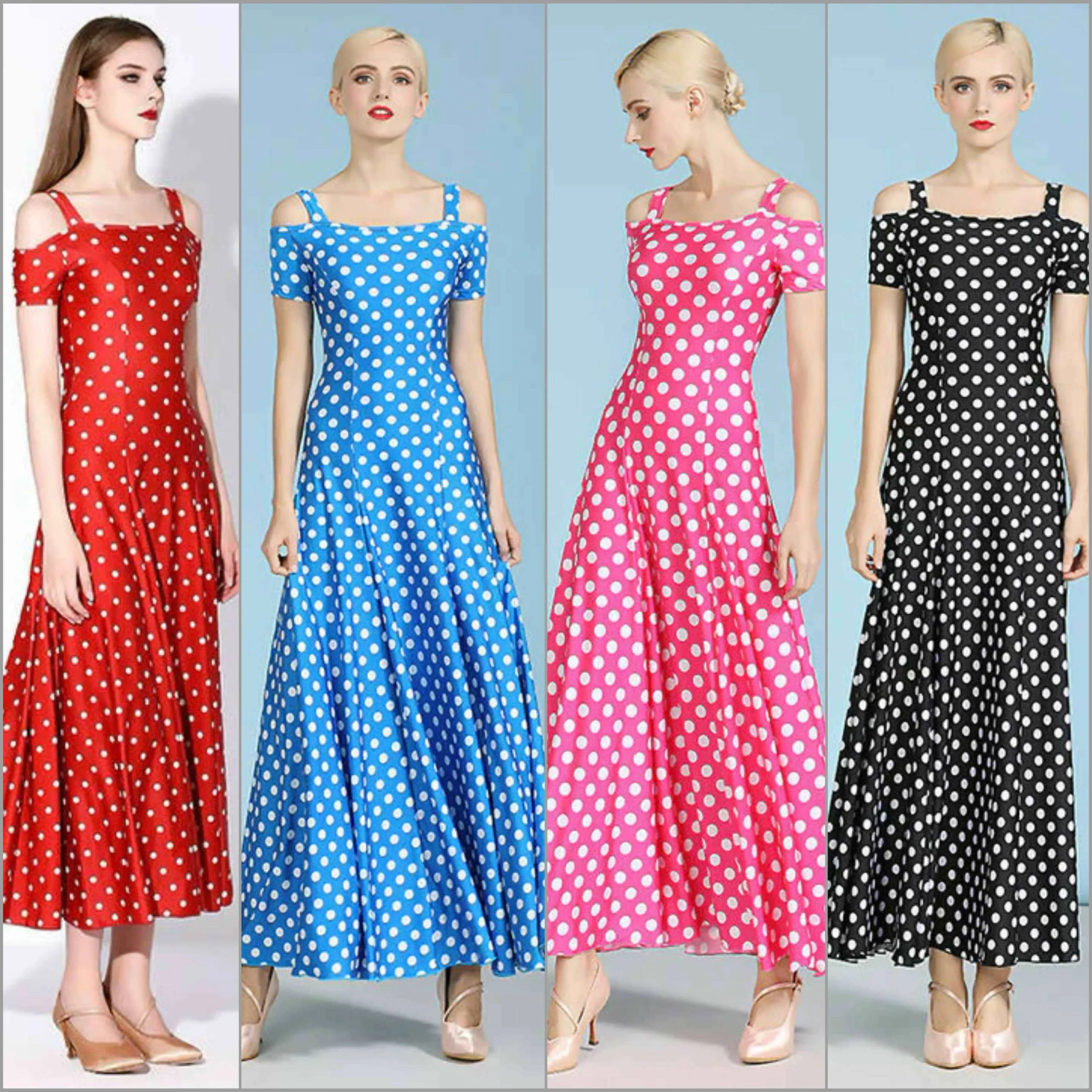 Black/Blue/Red/Pink Polka Dot Standard Dress | 9068