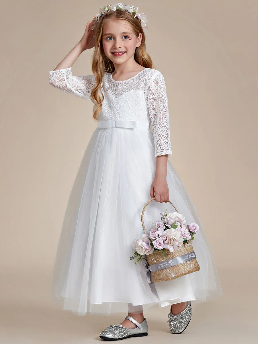 Charming Bow Lace Long Sleeves Flower Girl Dresses