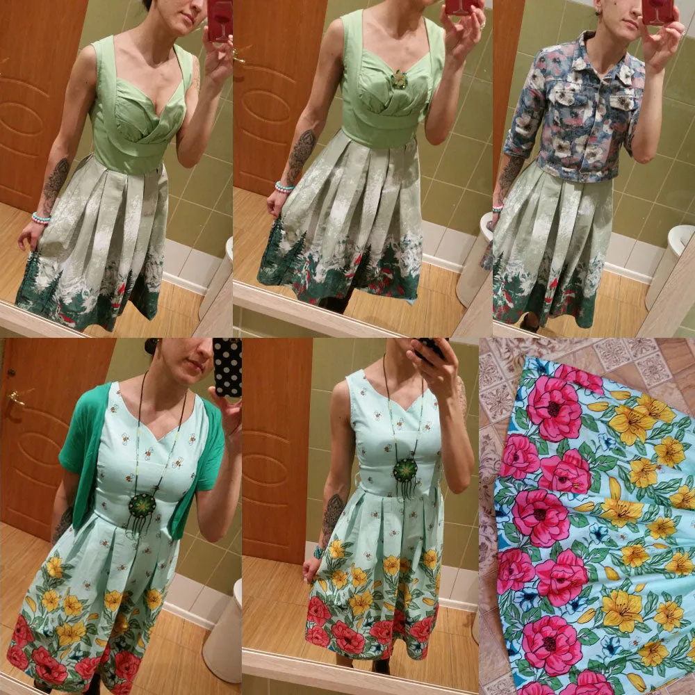 Christmas Print women vintage dresses floral print A-line party dress