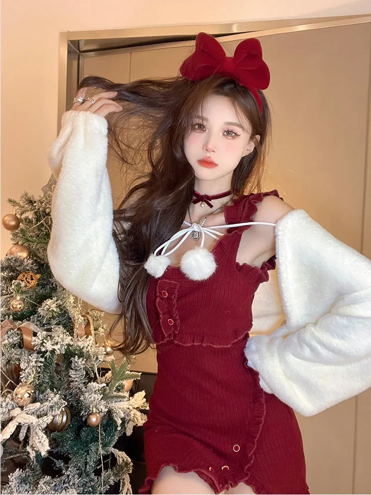 Christmas red suspender dress  KF70428