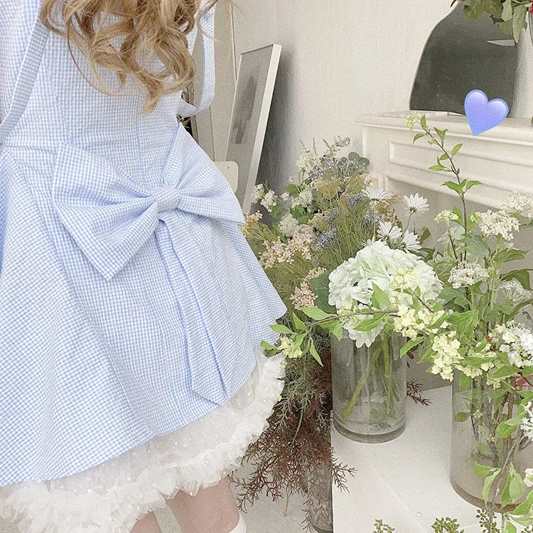 cloud blue dress with white mesh skirt