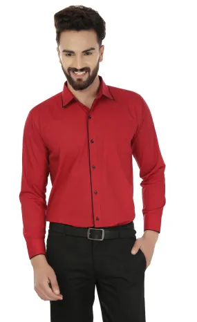 Cotton Button Down Dress Shirt Men's Long Sleeve (Red)