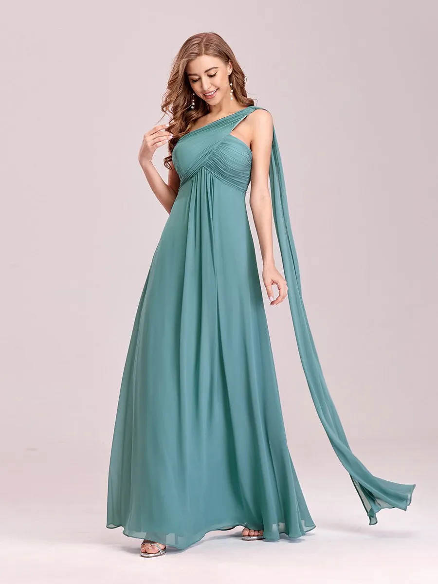 Custom Size One Shoulder Chiffon Ruffles Long Evening Dresses for Wholesale