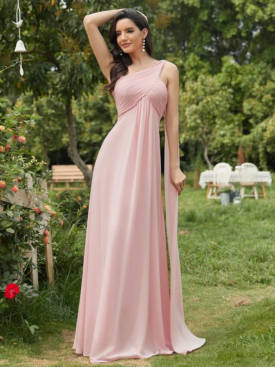 Custom Size One Shoulder Chiffon Ruffles Long Evening Dresses for Wholesale