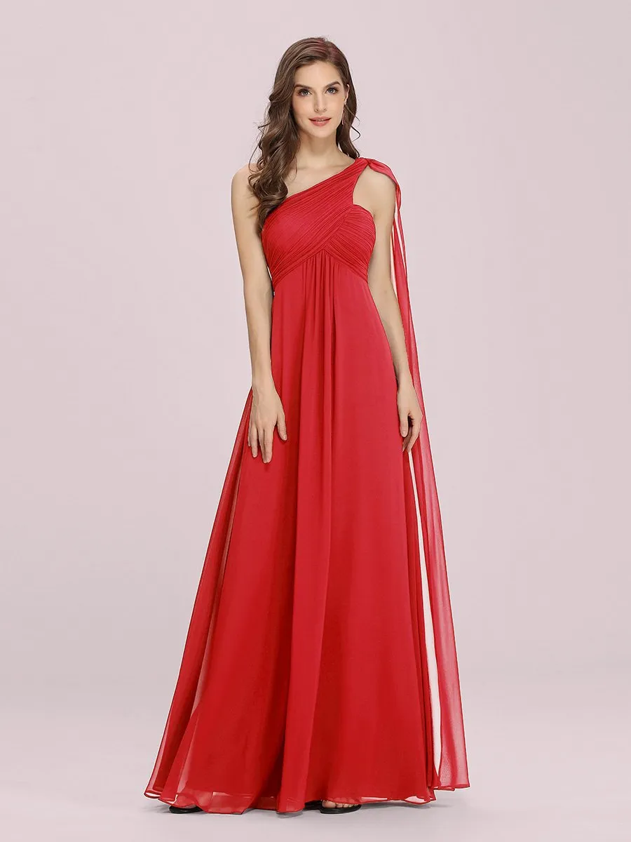 Custom Size One Shoulder Chiffon Ruffles Long Evening Dresses for Wholesale