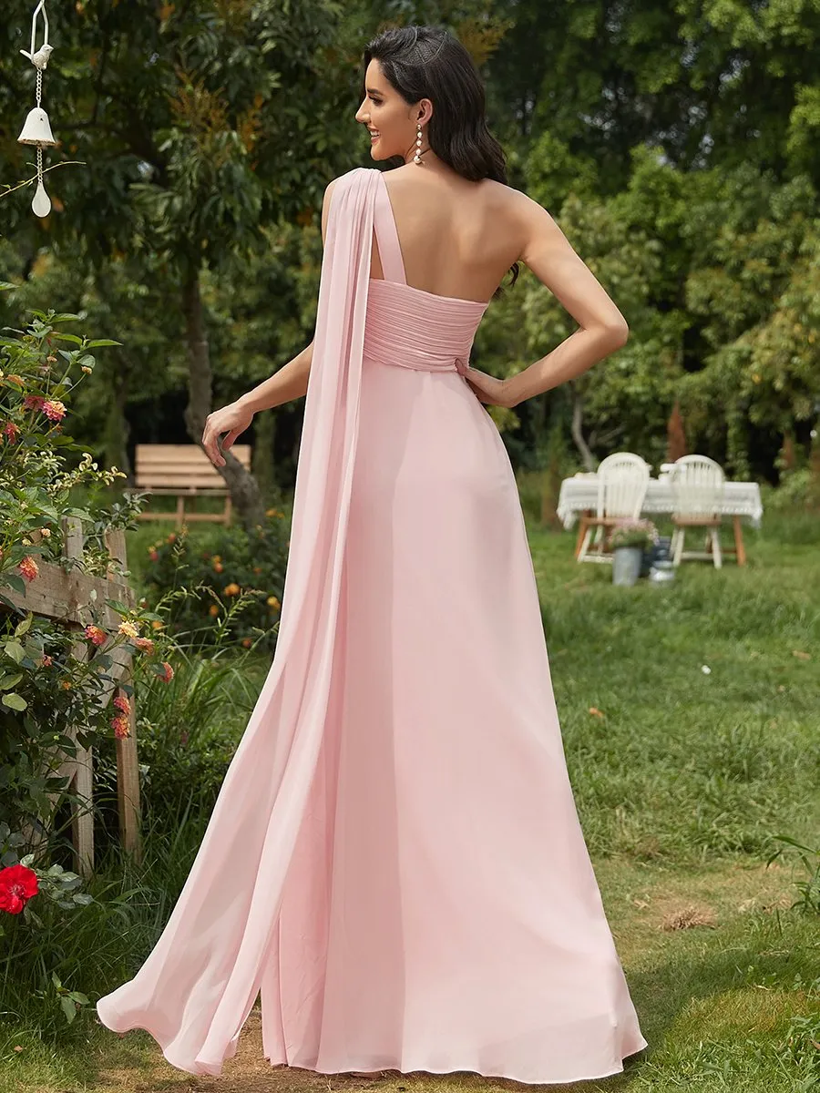 Custom Size One Shoulder Chiffon Ruffles Long Evening Dresses for Wholesale