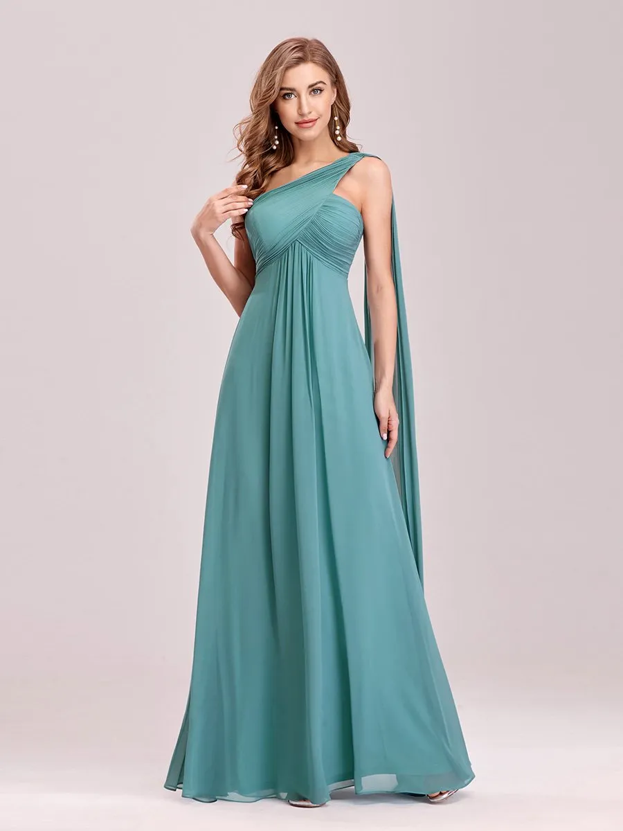 Custom Size One Shoulder Chiffon Ruffles Long Evening Dresses for Wholesale