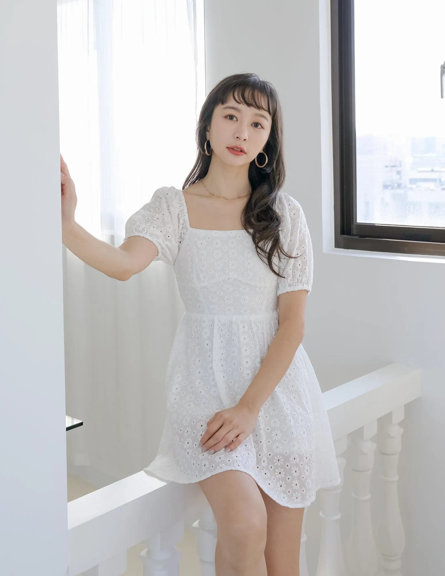 Darla Eyelet Dress Romper in White