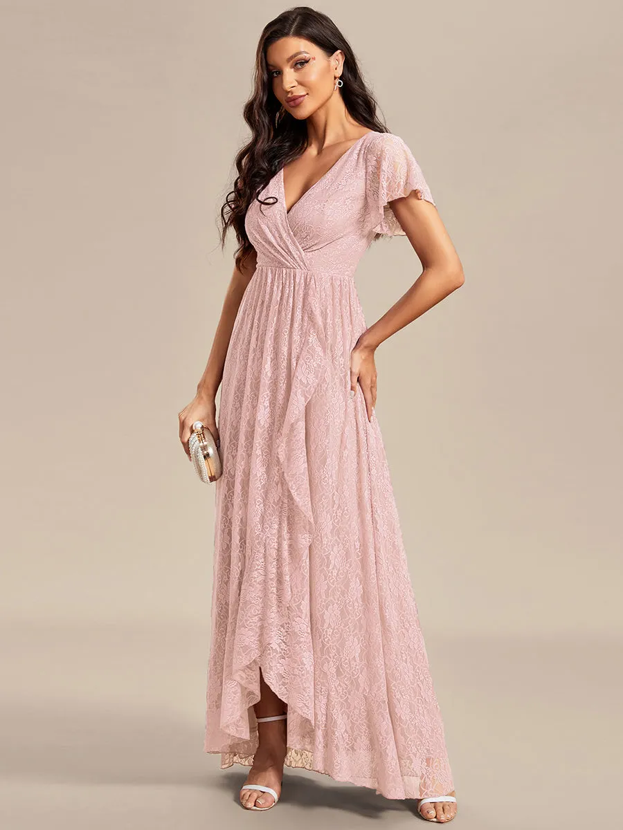 Deep V Neck Short See Through Sleeves A Line Wholesale Evening Dresses