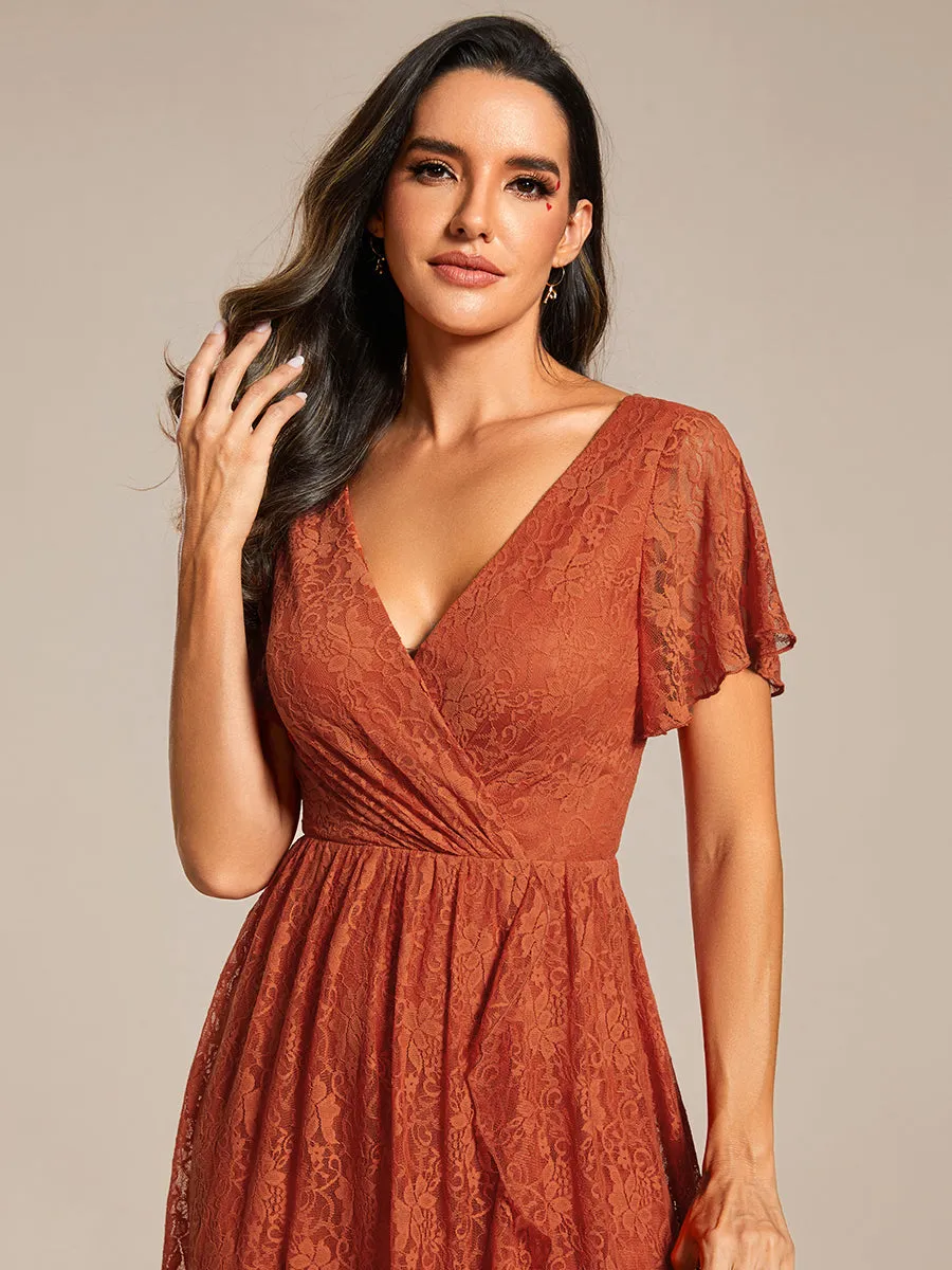 Deep V Neck Short See Through Sleeves A Line Wholesale Evening Dresses