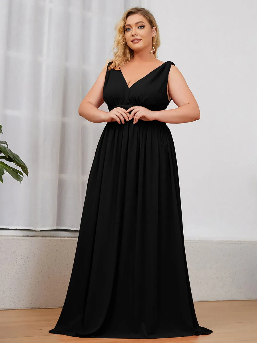 Double V-Neck Maxi Long Wholesale Plus Size Evening Dresses