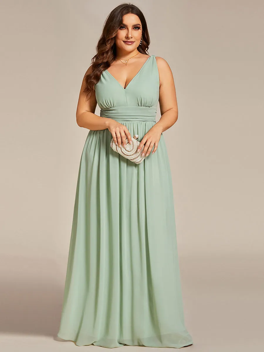 Double V-Neck Maxi Long Wholesale Plus Size Evening Dresses