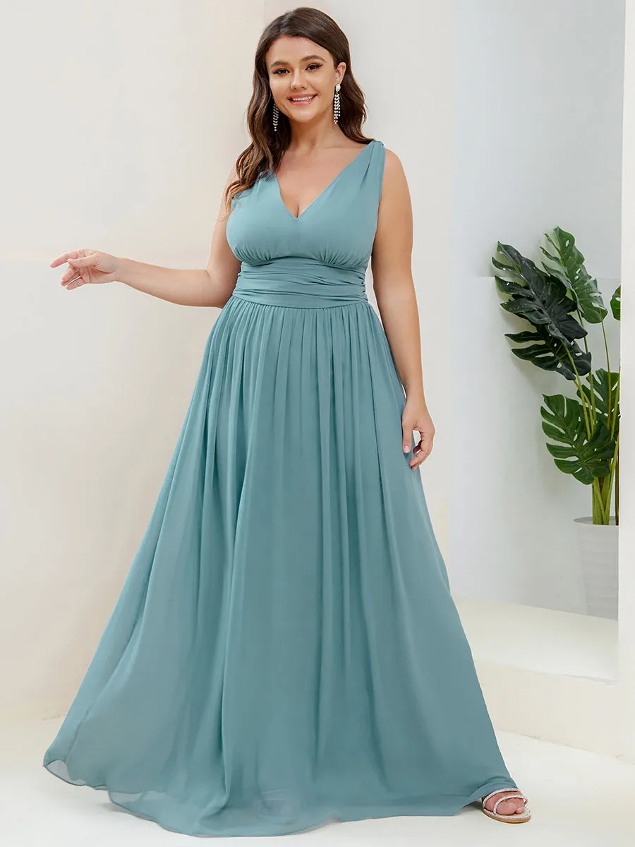 Double V-Neck Maxi Long Wholesale Plus Size Evening Dresses