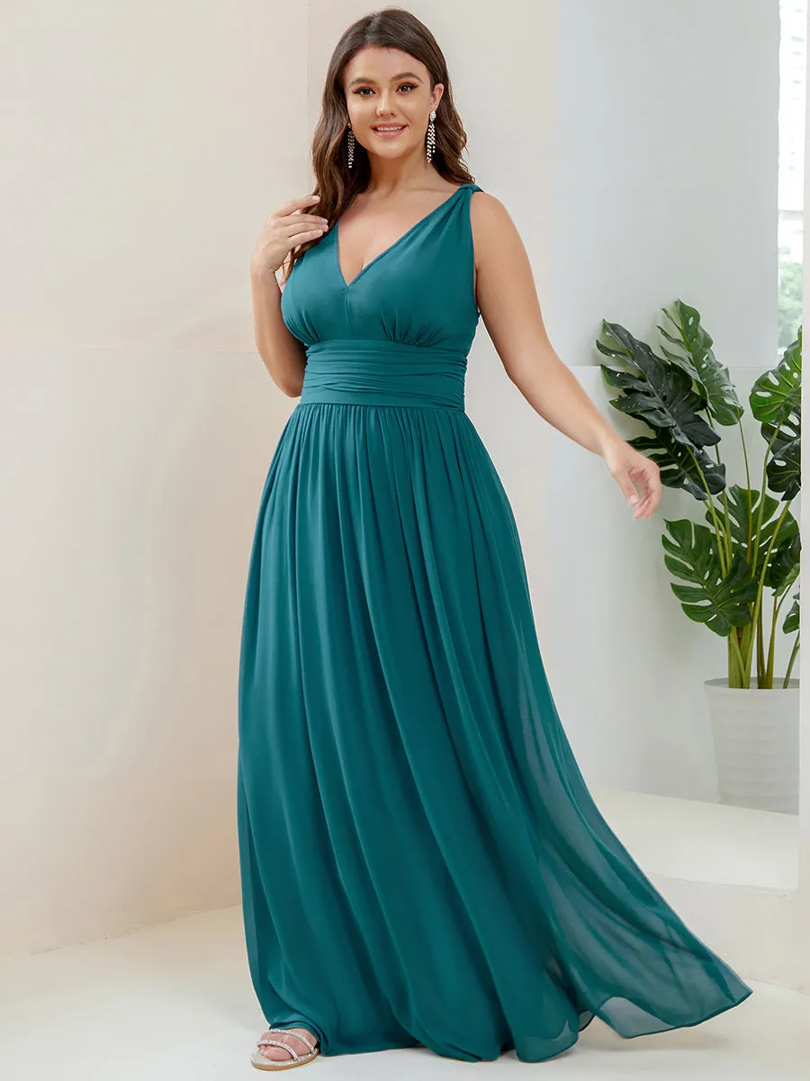 Double V-Neck Maxi Long Wholesale Plus Size Evening Dresses