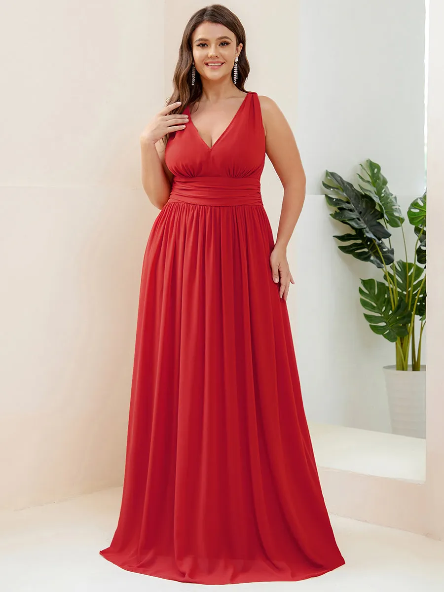 Double V-Neck Maxi Long Wholesale Plus Size Evening Dresses