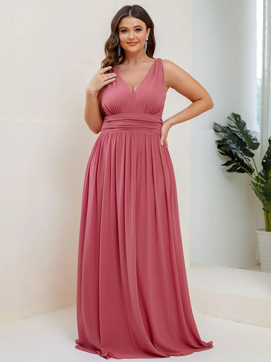 Double V-Neck Maxi Long Wholesale Plus Size Evening Dresses