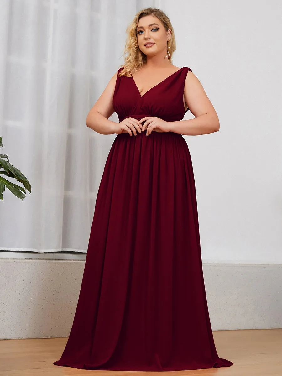 Double V-Neck Maxi Long Wholesale Plus Size Evening Dresses