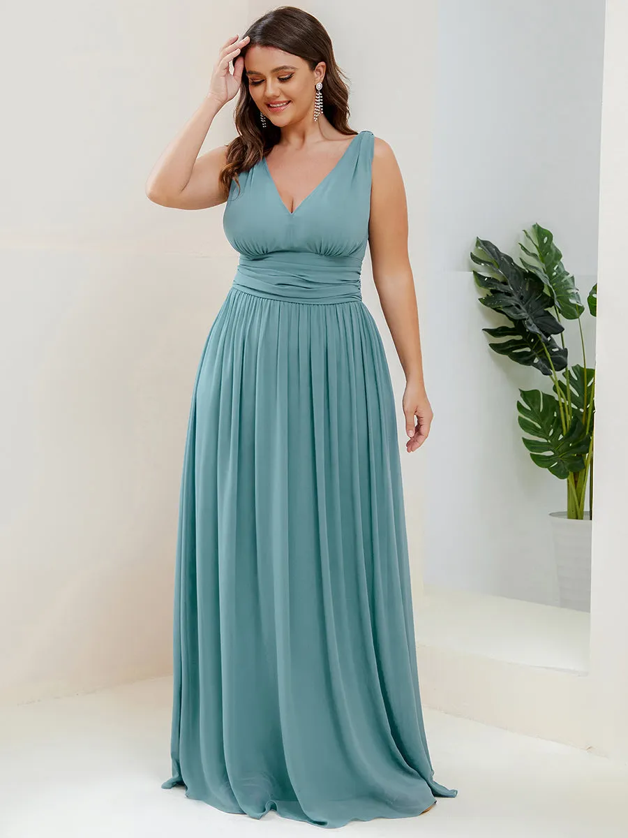 Double V-Neck Maxi Long Wholesale Plus Size Evening Dresses