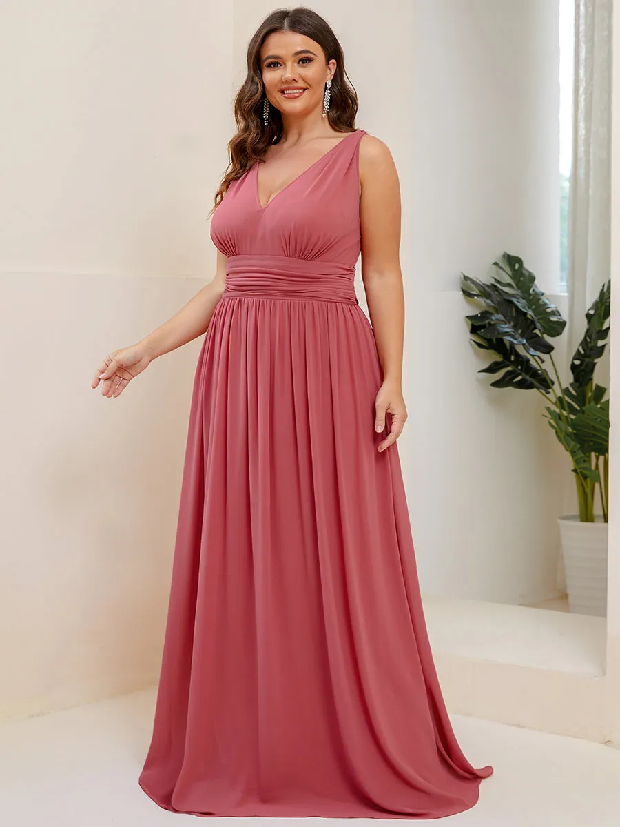 Double V-Neck Maxi Long Wholesale Plus Size Evening Dresses