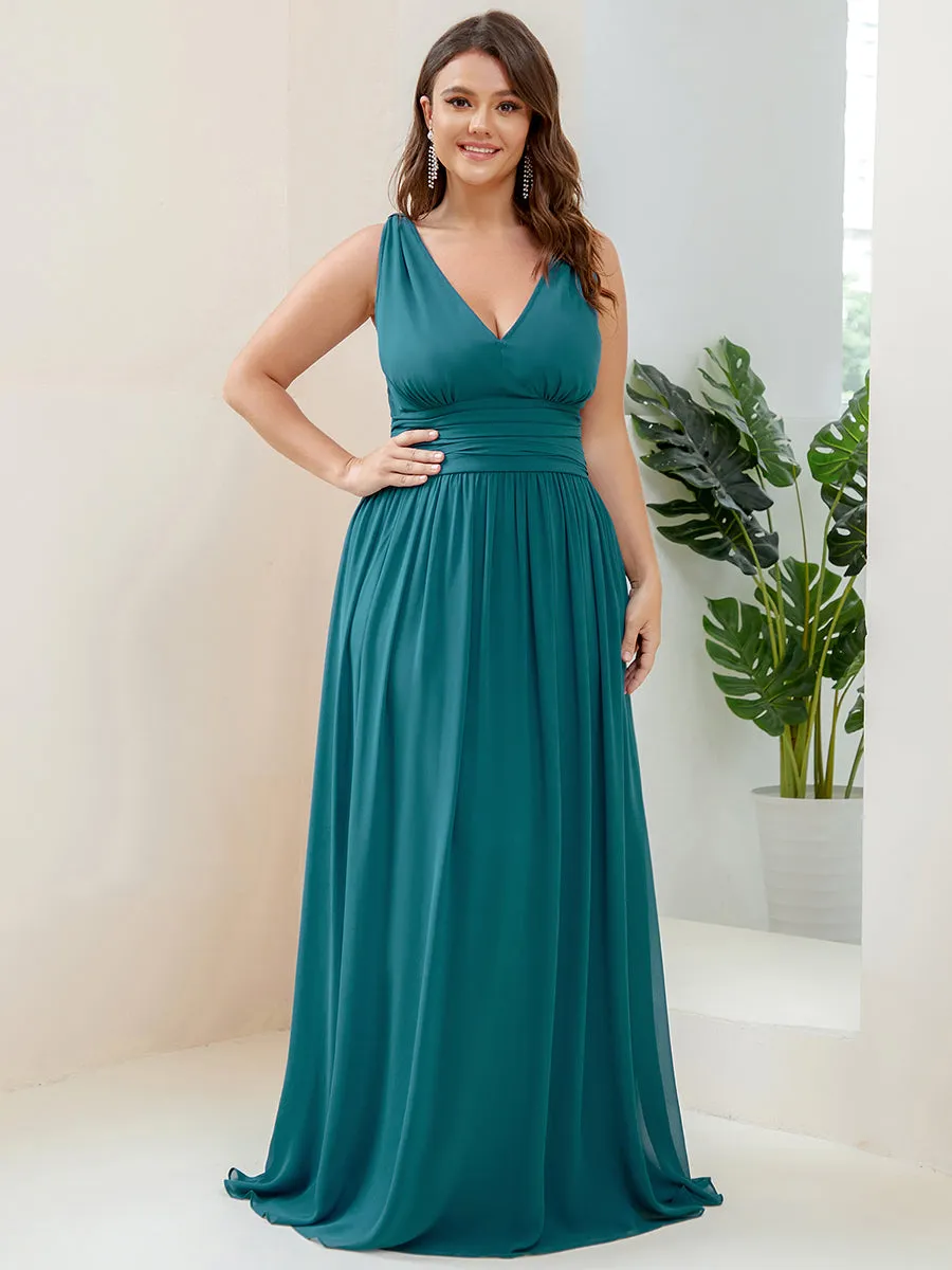 Double V-Neck Maxi Long Wholesale Plus Size Evening Dresses