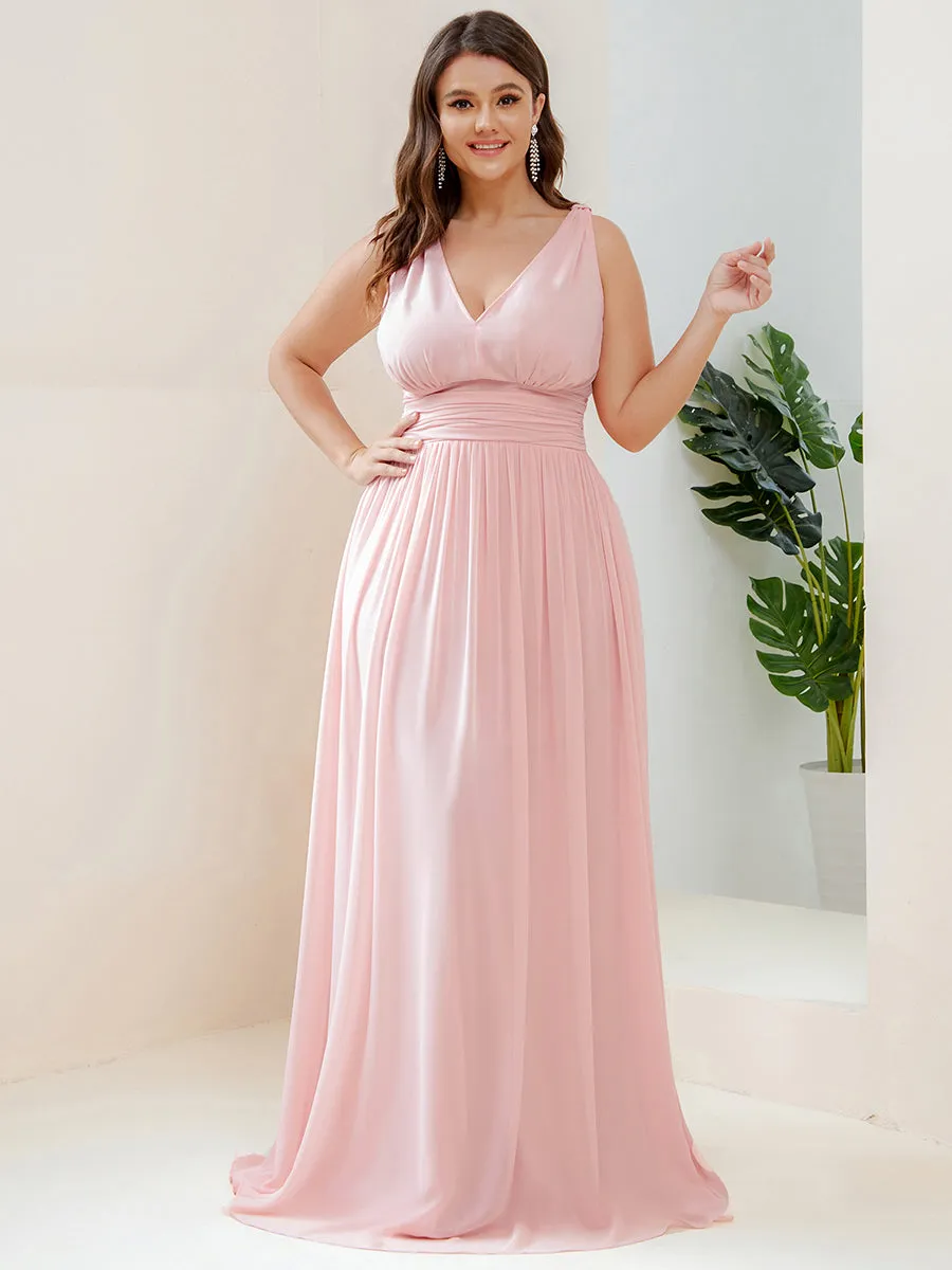 Double V-Neck Maxi Long Wholesale Plus Size Evening Dresses